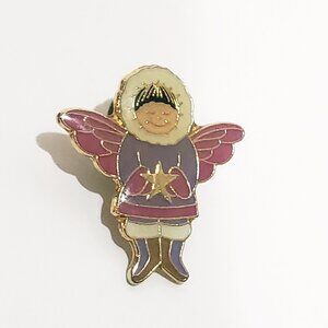 Alaska Eskimo Purple Angel Child Lapel Pin Enamel Brooch ACE State Souvenir 1"